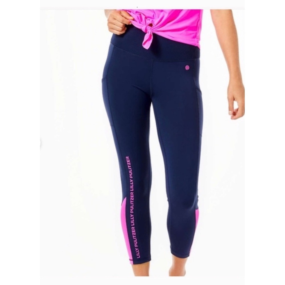 Lilly Pulitzer Luxletic Weekender High Rise Midi Leggings Navy Pink Small